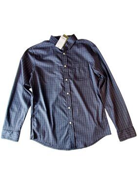 Goodfellow The Comfort Wear Long-Sleeve Stretch Shirt Standard Fit Navy Size M